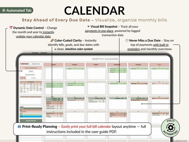 Biweekly budget planner template for Google Sheets and Excel with 26 paycheck tabs, all-in-one dashboard, automated calendar, and annual totals. Track income, expenses, debt, savings, and net worth. Includes 50/30/20 budget dashboard, sinking funds, investment forecast, and no-spending challenge. The perfect digital budget spreadsheet to manage finances, bills, and wealth year-round.