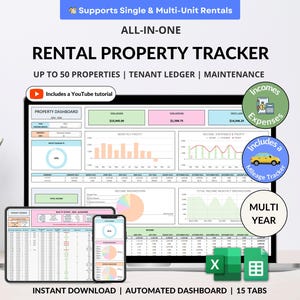 Rental Property Tracker Landlord Spreadsheet Multi Property Income and Expense Excel Google Sheets Rental Bookkeeping Rent Payment Tracker
