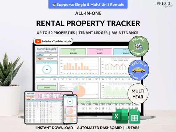 Rental Property Tracker Landlord Spreadsheet Multi Property Income and Expense Excel Google Sheets Rental Bookkeeping Rent Payment Tracker