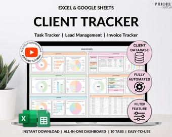 Client Tracker Spreadsheet for Small Business w/ Task Tracker Customer CRM Dashboard Google Sheets Excel Lead Management Invoice Tracker