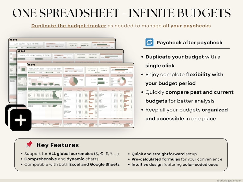 Paycheck Budget Planner for Google Sheets Budget Spreadsheet Excel Template Weekly Budget Biweekly Budget Planner Income and Expense Tracker