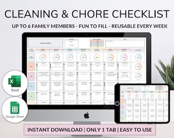 Family Chore Chart Google Sheet Excel for Busy Mom Family Weekly Calendar Cleaning Checklist Daily Chore Chart for Kid Cleaning Schedule