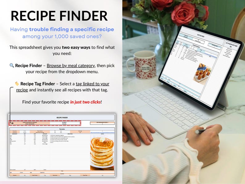 Weekly Meal Planner Spreadsheet for Google Sheets and Excel – organize your family meals, track recipes, plan grocery lists, monitor calories and macros, log hydration and weight, and manage food inventory automatically. Includes 15 tabs for recipes, meal scheduling, printable shopping lists, and weight loss tracking. Perfect for efficient meal planning and healthy eating.