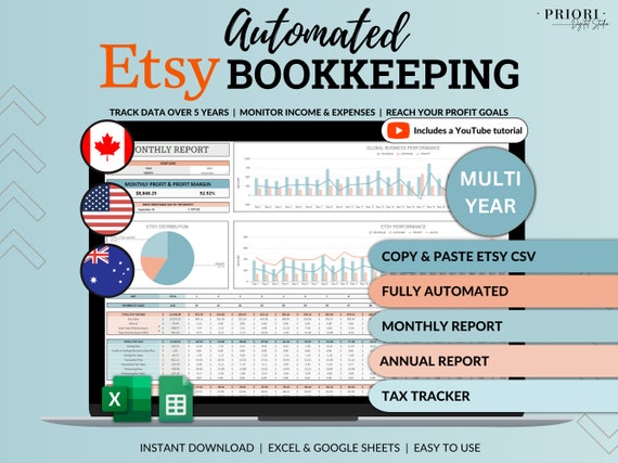 Etsy Bookkeeping Spreadsheet Small Business Bookkeeping Income Expense Profit Tracker Google Sheets Excel Accounting Template Tax Tracker