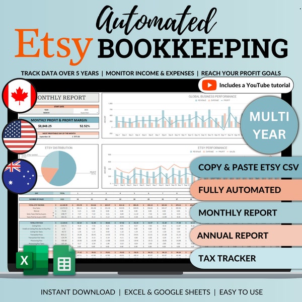 Etsy Bookkeeping Spreadsheet Small Business Bookkeeping Income Expense Profit Tracker Google Sheets Excel Accounting Template Tax Tracker
