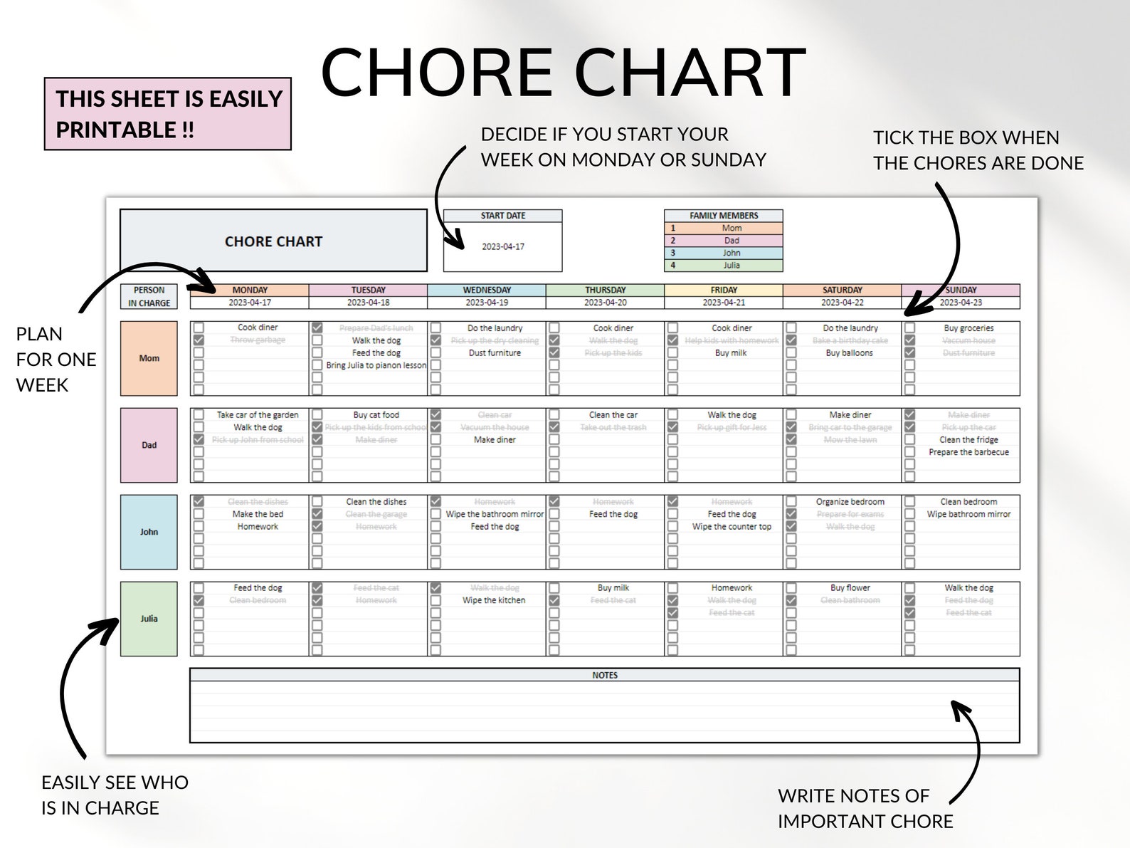 Printable Chore Chart Google Sheet Excel Template Planner, Family Chore ...