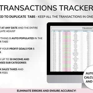 Small Business Bookkeeping Spreadsheet Google Sheets Excel Business Template Expense Bill Tracker Transaction Tracker