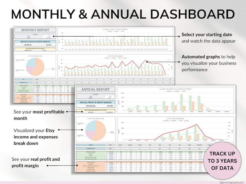 Etsy Seller Bookkeeping Spreadsheet POD Small Business Planner Income Expense Profit Tracker Google Sheets Excel Printify Profit Tax Tracker