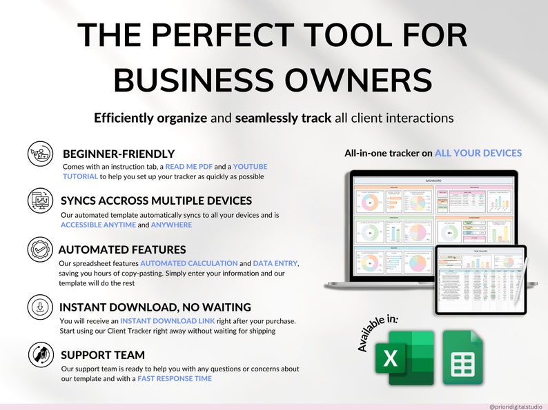Client Tracker Spreadsheet for Small Business w/ Task Tracker Customer CRM Dashboard Google Sheets Excel Lead Management Invoice Tracker