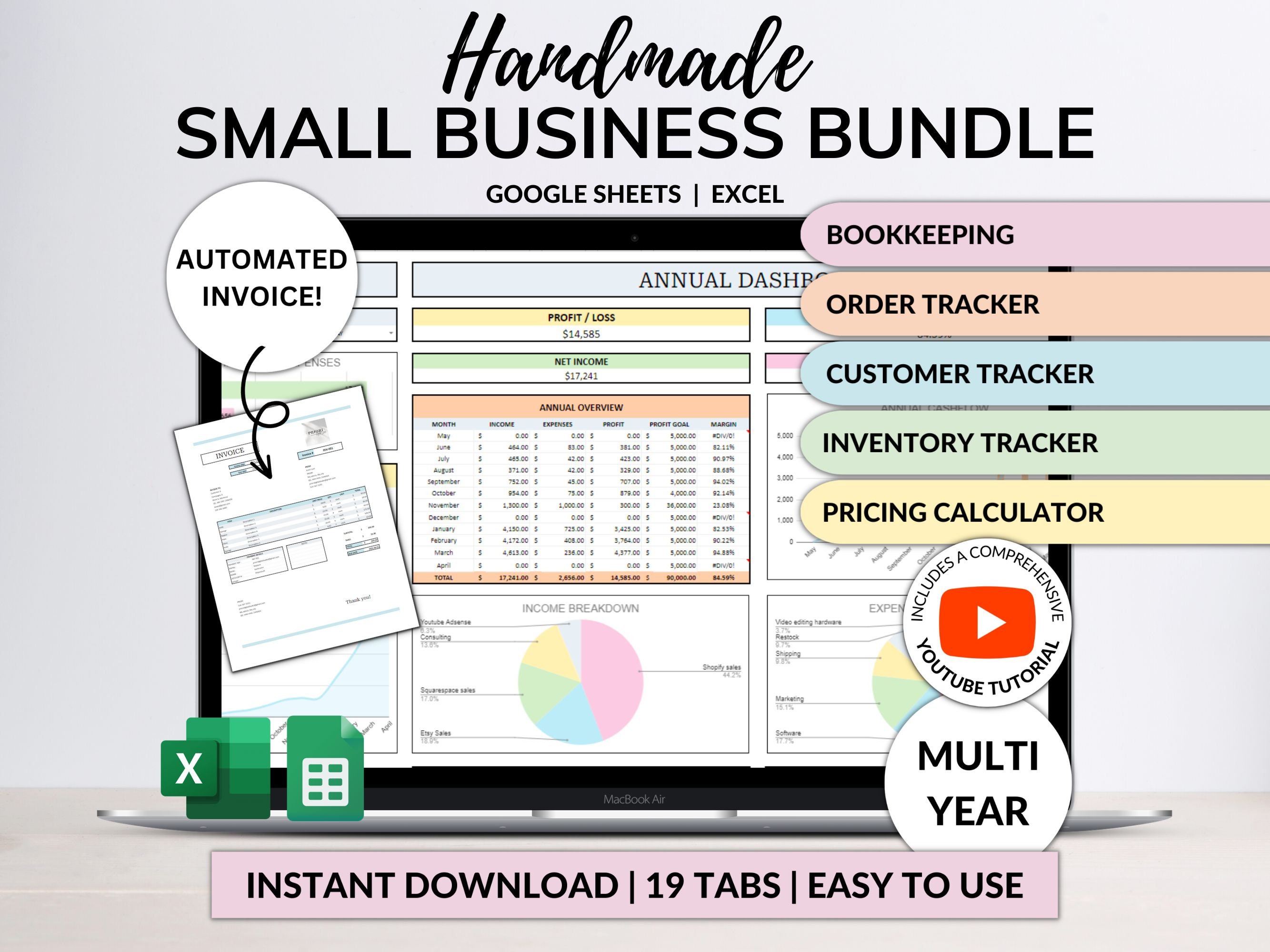 Small Business Bookkeeping Spreadsheet Inventory Tracker Order Tracker Product Handmade Pricing Calculator Client Tracker Google Sheet Excel