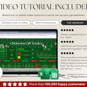 Holiday Gift Tracker Spreadsheet for Christmas budgeting and planning. Manage recipient names, gift ideas, stores, purchase links, and budgets in one dashboard. Track budget vs actual spending, see auto-updating charts, and monitor gift status bought, wrapped, and sent. Works with any currency and simplifies your holiday shopping with a clear all-in-one template.