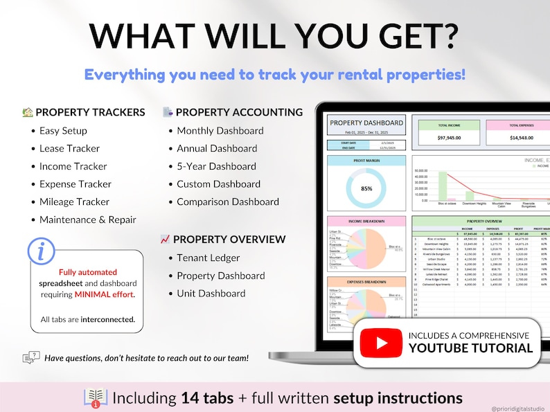 Rental Property Tracker Landlord Spreadsheet Multi Property Income and Expense Excel Google Sheets Rental Bookkeeping Rent Payment Tracker Tenant Ledger Property Management Real Estate Finances