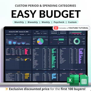 Paycheck Budget Planner per Google Sheets Modello di foglio di calcolo del budget Excel Budget settimanale Budget bisettimanale Modalità scura Tracker entrate spese