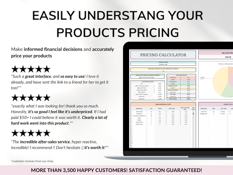 Pricing Calculator for Small Business Google Sheets Excel Business Tracker Handmade Products Pricing Template Profit Margin Pricing Guide