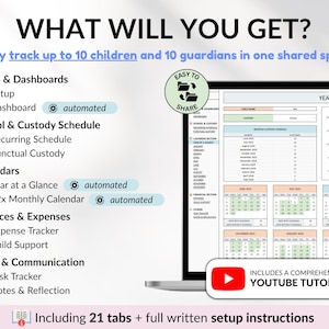 Co-parenting planner for Google Sheets to help divorced or separated parents track custody schedules, child support, shared expenses, and visitation. Includes automated calendar, recurring and one-time schedules, and expense tracking to simplify co-parenting and financial management. Perfect digital tool for organized, stress-free custody and parenting coordination.