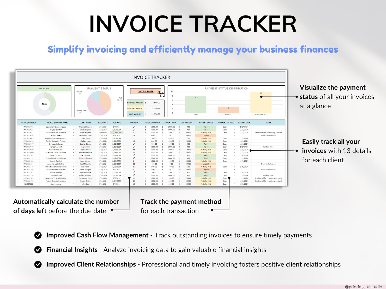 Invoice Tracker Client Tracker Template Small Business CRM Template ...