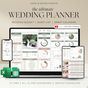 Tableur de l'organisateur de mariage Suivi du budget du mariage Liste de contrôle de la chronologie du mariage Suivi de la liste des invités Itinéraire de mariage Plan de la salle des fêtes Cadeau de mariage