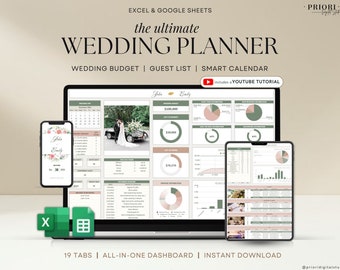 Tableur de l'organisateur de mariage Suivi du budget du mariage Liste de contrôle de la chronologie du mariage Suivi de la liste des invités Itinéraire de mariage Plan de la salle des fêtes Cadeau de mariage