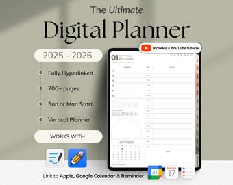 2025 2026 Digital Planner All-in-One Planner for iPad Android Goodnotes Templates Notability Planner Daily Weekly Journal Monthly Planners