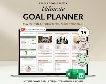 Goal Planner Google Sheets Goal Tracker Excel Spreadsheet Easy Goal Setting Planner Annual Visual Board 2026 New Year’s Resolution Tracker
