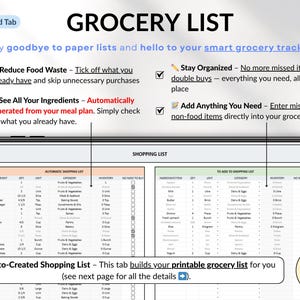 Weekly Meal Planner Spreadsheet for Google Sheets and Excel – organize your family meals, track recipes, plan grocery lists, monitor calories and macros, log hydration and weight, and manage food inventory automatically. Includes 15 tabs for recipes, meal scheduling, printable shopping lists, and weight loss tracking. Perfect for efficient meal planning and healthy eating.