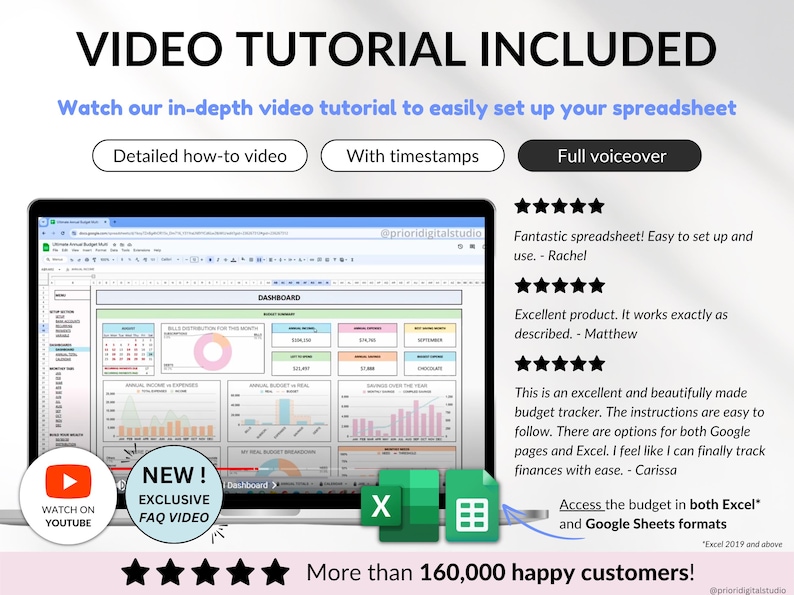 Ultimate Budget Spreadsheet Multicolored theme for Google Sheets & Excel – Annual and Monthly Budget Tracker with Bill, Debt & Savings Tracking. Includes recurring transactions, subscriptions, income, and expenses. Perfect personal finance planner for couples or families (up to 6 users). Start anytime and manage your money with ease.
