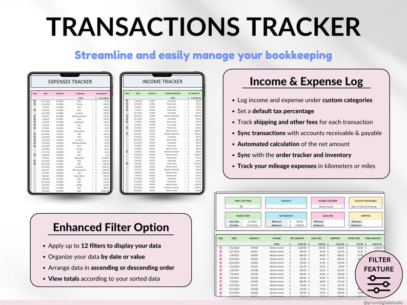 Small Business Bookkeeping Tracker Inventory Tracker Order Tracker Handmade Product Task Tracker Pricing Calculator Google Sheets Excel