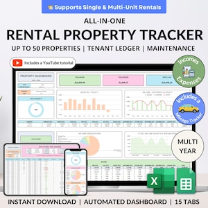 Rental Property Tracker Landlord Spreadsheet Multi Property Income and Expense Excel Google Sheets Rental Bookkeeping Rent Payment Tracker