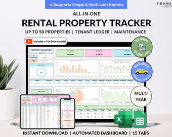 Rastreador de propiedades de alquiler Hoja de cálculo para propietarios Ingresos y gastos de varias propiedades Hojas de cálculo de Excel de Google Contabilidad de alquileres Rastreador de pagos de alquiler