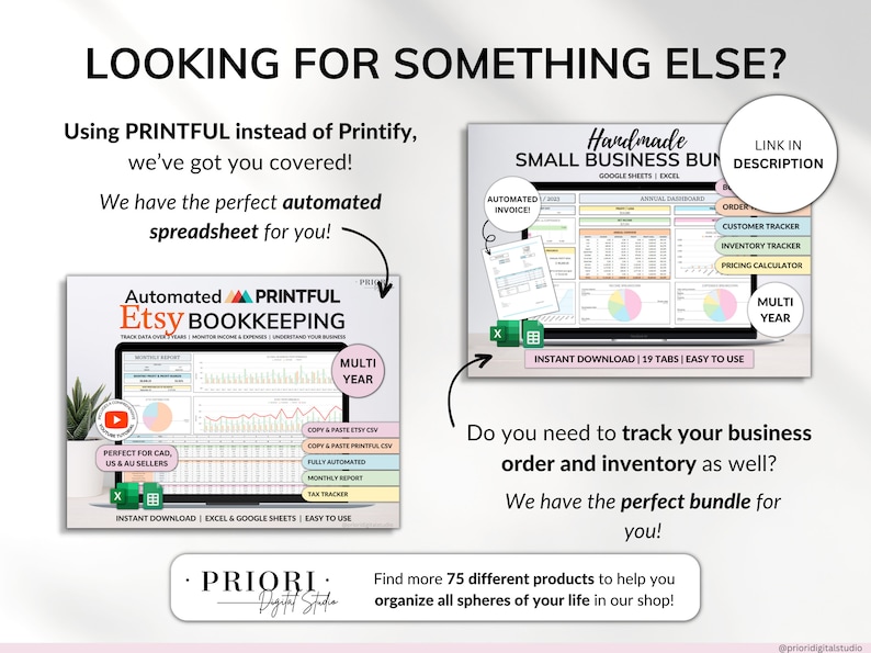 Etsy Seller Bookkeeping Spreadsheet POD Small Business Planner Income Expense Profit Tracker Google Sheets Excel Printify Profit Tax Tracker