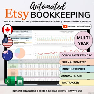 Etsy Seller Bookkeeping Spreadsheet Small Business Planner Income Expense Profit Tracker Google Sheets Excel Accounting Template Tax Tracker