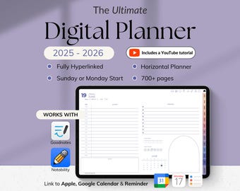 Digital iPad Planner 2025 2026 ADHD Daily Planner Weekly Planner for Android Goodnotes Notability Notebook Apple Google Calendar Integration