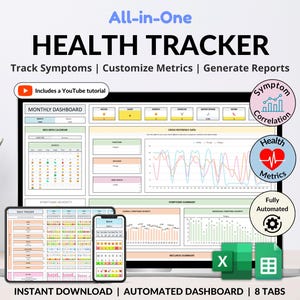 Health Wellness Tracker Spreadsheet Google Spreadsheets Chronische ziekte Symptoomlogboek Dagelijks dagboek geestelijke gezondheid Pijntracker Excel Medical Binder