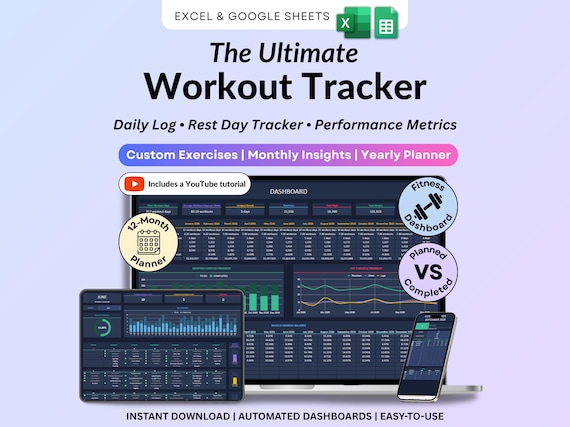 Workout Tracker Google Sheets Excel Exercise Planner Spreadsheet Fitness Planner Gym Checklist Weightlifting Training Calendar Daily Workout