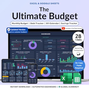 Spreadsheet jaarbegroting Excel Google Spreadsheets Budgetsjabloon Maandelijks budgettracker Factuur Schuldentracker Financiële planner Donkere modus Budget