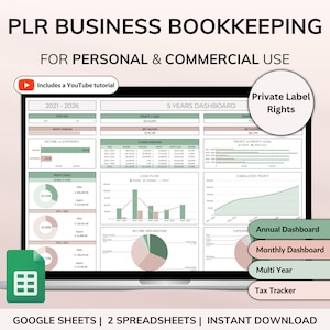 PLR Bookkeeping Spreadsheets Commercial Use PLR Google Sheets Bundle Master Resell Rights PLR Template Small Business Accounting Spreadsheet