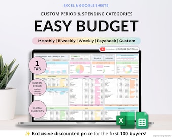 Planer budżetu dla Arkuszy Google Arkusz kalkulacyjny budżetu wynagrodzeń Szablon programu Excel Budżet tygodniowy Budżet dwutygodniowy Budżet miesięczny Śledzenie dochodów i wydatków
