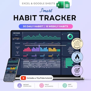 習慣トラッカー スプレッドシート ダークモード Google スプレッドシート Excel 日々の習慣プランナー 週間の目標プランナー デジタルルーティン ダッシュボード 習慣 To Do リスト
