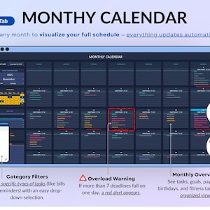 Ultimate Life Organizer Bundle for Excel and Google Sheets in dark mode, perfect for family and individual planning. Complete 2025, 2026, 2027 life planner with budget spreadsheet, habit tracker, task tracker, productivity planner, monthly and annual calendars, dashboards, goal tracking, meal planning, savings and debt tools, net worth and investment trackers. All-in-one digital planner for finance and daily organization. Reuse every year!