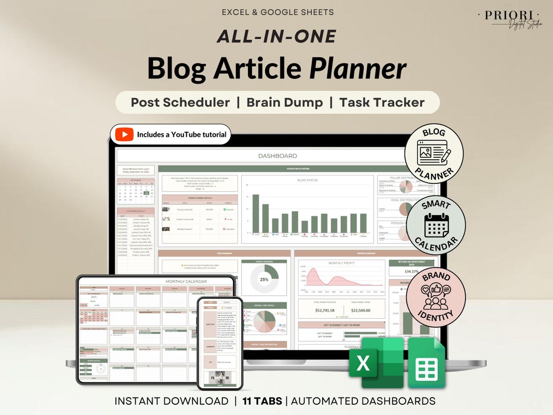 Blog Spreadsheet Blog Planner Spreadsheet Google Sheets Content Calendar Excel Blog Post ...