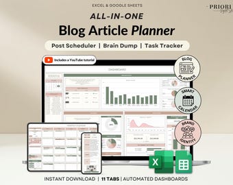 Blog Planner Spreadsheet Google Sheets Content Calendar Excel Blog Post Organizer Digital Planner for Bloggers Creators Yearly Content Plan