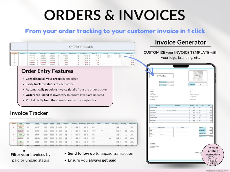 Small Business Spreadsheet Service Business Bookkeeping Tracker for Google Sheets Excel Invoice Tracker Client Tracker Order & Task Tracker