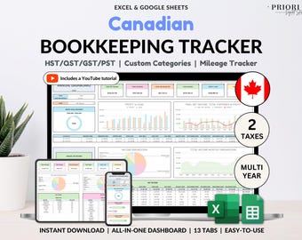 Canadian Bookkeeping Spreadsheet for Small Business Income Expense Tracker Tax Tracker Accounting Template Mileage Business Profit & Loss