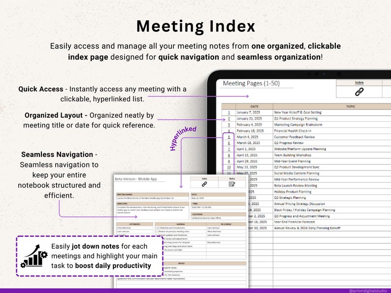 OneNote Planner, Meeting Notes Planner, Hyperlinked Digital Planner, OneNote Productivity Planner, Professional OneNote Planner, Work Task Tracker, Digital Meeting Notebook, OneNote Business Organizer, Project Planning Template, Daily Productivity Tracker, Weekly Meeting Notes, OneNote Agenda Planner, Goal Setting Planner, Team Collaboration Notes, OneNote Task Management, Work Notebook Template, Digital Goal Planner, OneNote Daily Log, Business Planning Tool, OneNote Work Journal