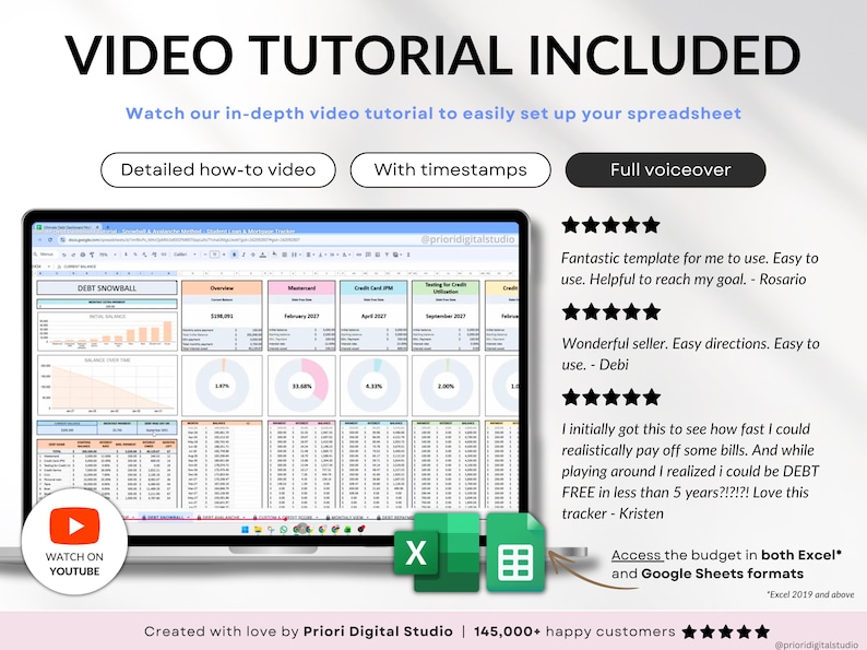 Ultimate Debt Dashboard spreadsheet to track and pay off debt with snowball, avalanche, or custom strategy with custom payment amounts. Includes debt payoff tracker, debt payoff spreadsheet, credit card and loan tracker, mortgage and student loan payoff calculator, credit score tracker and credit utilization tracking, monthly dashboard, repayment calculator. Google Sheets and Excel debt tracker for personal finance, budget planner, financial planner.