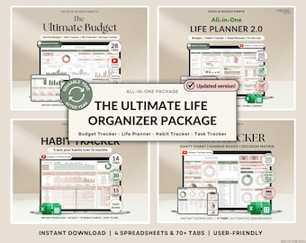Life Planner Package Annual Budget Tracker Excel Habit Tracker Google Sheets Budget Spreadsheet Task Tracker Organization Planner To Do List