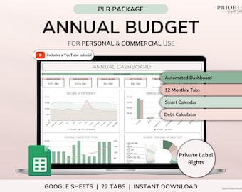 PLR Annual Budget Spreadsheet Monthly Budget Planner Commercial Use PLR Google Sheets Spreadsheet Master Resell Rights PLR Budget Template
