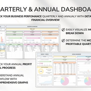 Small Business Bookkeeping Spreadsheet Google Sheets Excel Business Template Expense Bill Tracker Income Sales Tracker Accounting Template Quarterly and Annual Dashboard