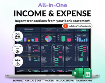 Income and Expense Tracker Spreadsheet Monthly Expense Tracker Personal Finance Google Sheets Template Excel Spreadsheet Dark Mode Budget