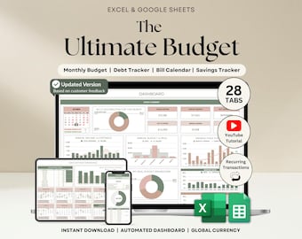 Ultimate Annual Budget Spreadsheet Excel Google Sheets Budget Template Monthly Budget Tracker Financial Planner Bill Tracker Debt Tracker